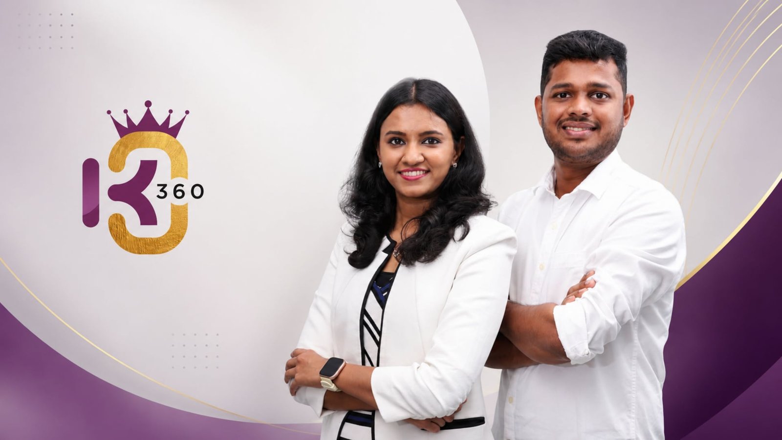 KO 360 co-founders Aishwarya Ravishankar and Sairam Jayaraman beside the KO 360 logo